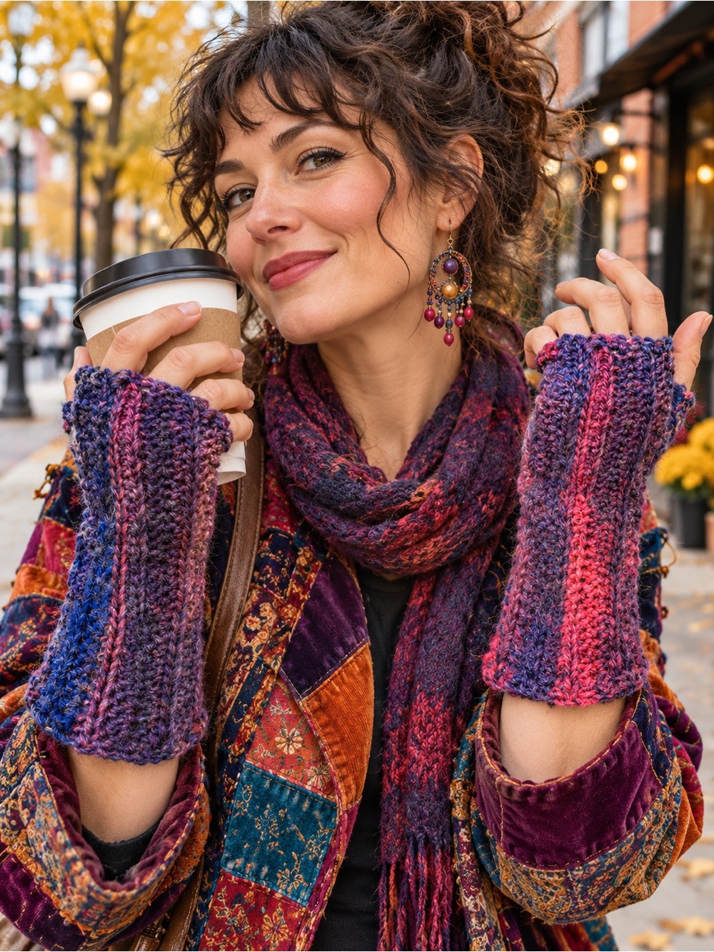 Handmade Purple & Pink Fingerless Gloves | Cozy Arm Warmers